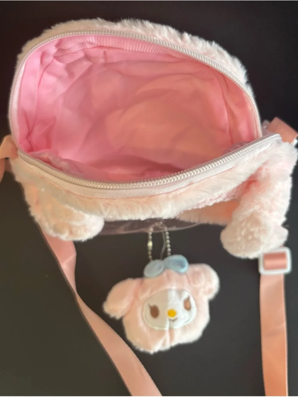 Plush Pink Character Crossbody Bag for Kids with Adjustable Strap